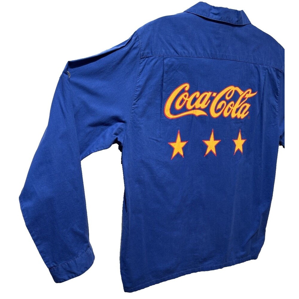 Vintage "Coca-Cola Clothes" Stars Camp Shirt L Long Sleeve 100% Cotton 70s 80s - Picture 12 of 16